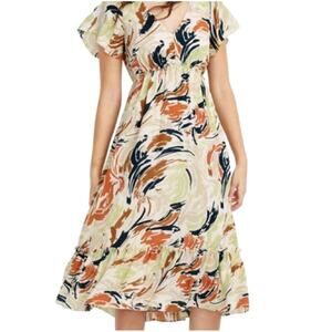 Madewell Flutter Sleeve Ruffle Waist Midi Dress in Brushing Up SZ 0 Tiered Light